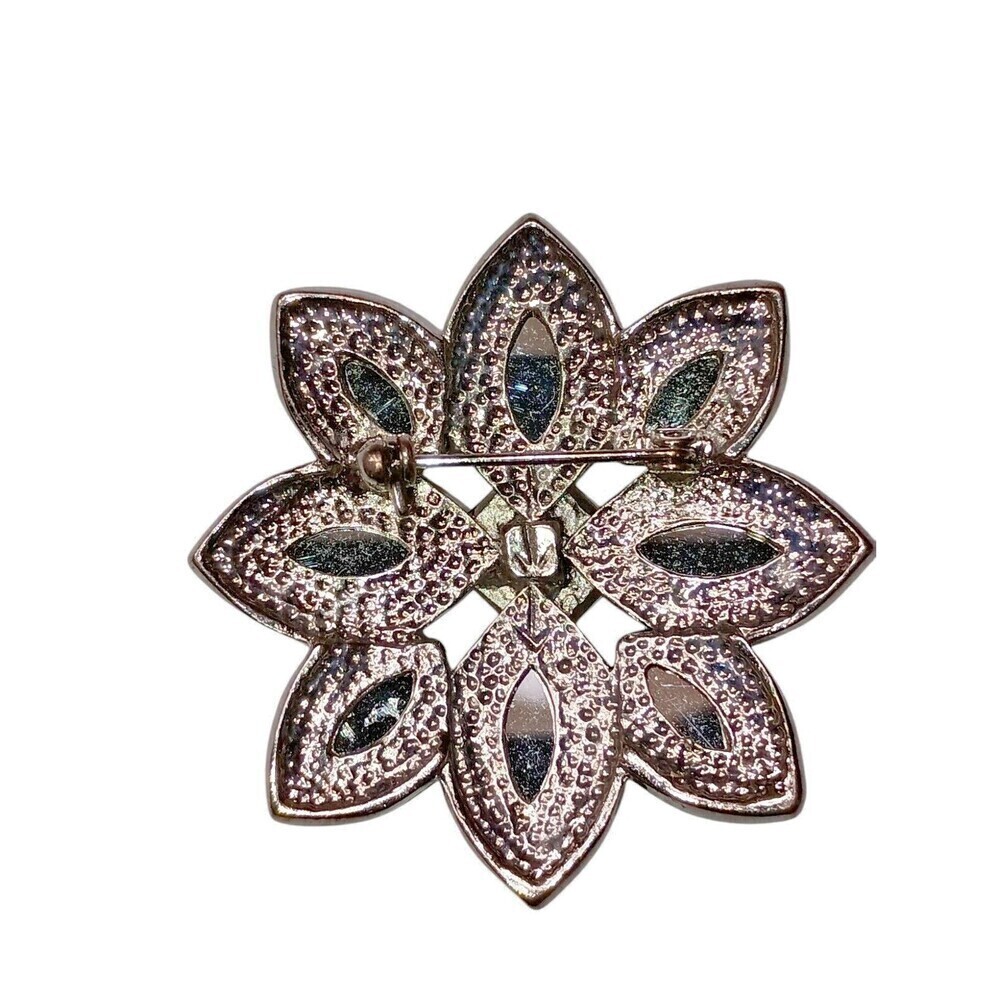 Silver Tone Petal Brooch Princess Cut Clear Gemstones Pin Art Deco Vintage - Picture 3 of 7
